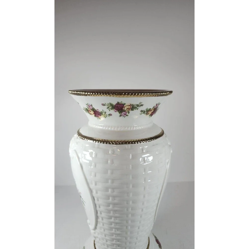 Royal Albert Old Country Roses Cameo Basket Weave Vase Large EUC
